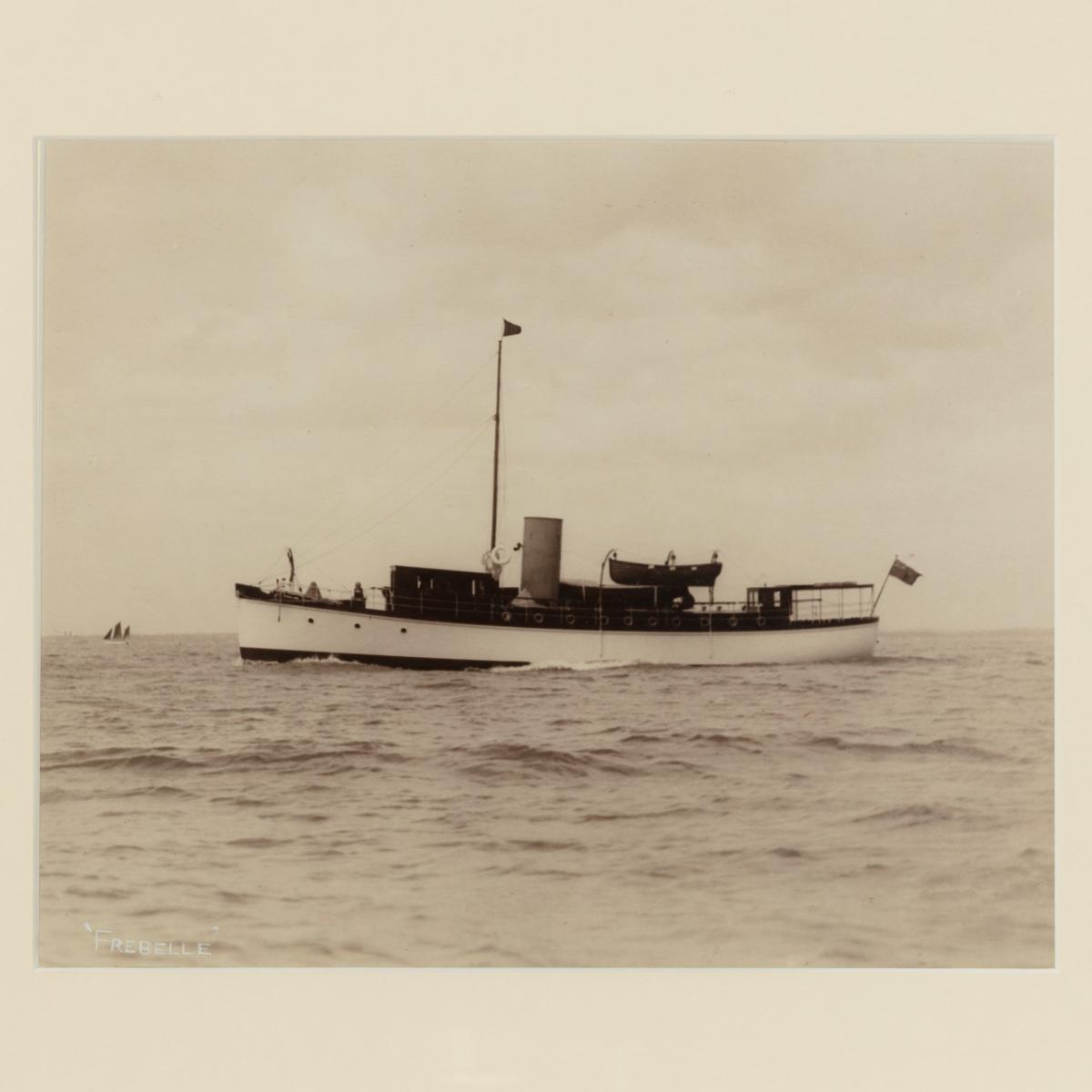 Early silver gelatin photographic print of the Gentleman’s yacht Frebelle