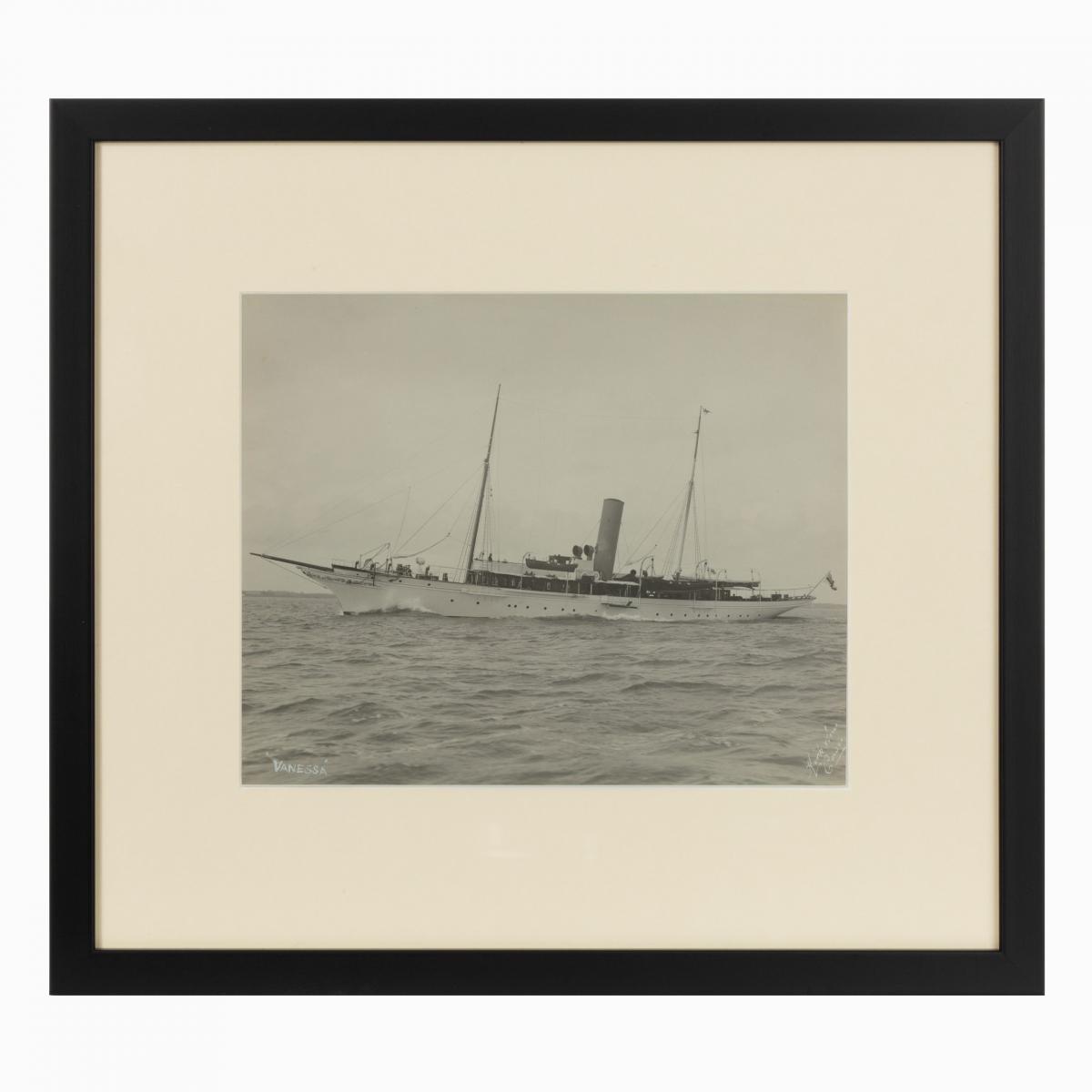 Early silver gelatin photographic print of the sailing yacht Venessa