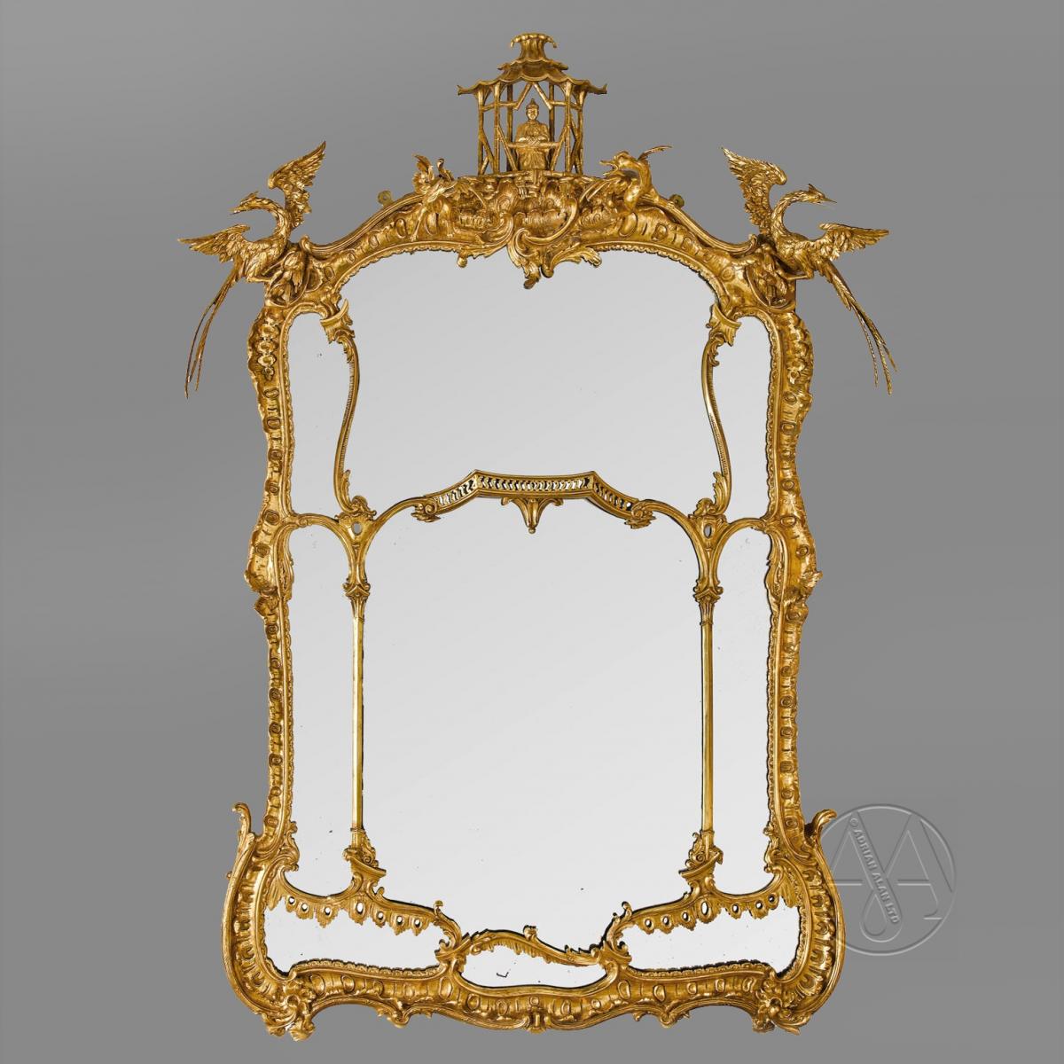 A Very Large and Finely Carved George II Style  Giltwood Mirror 