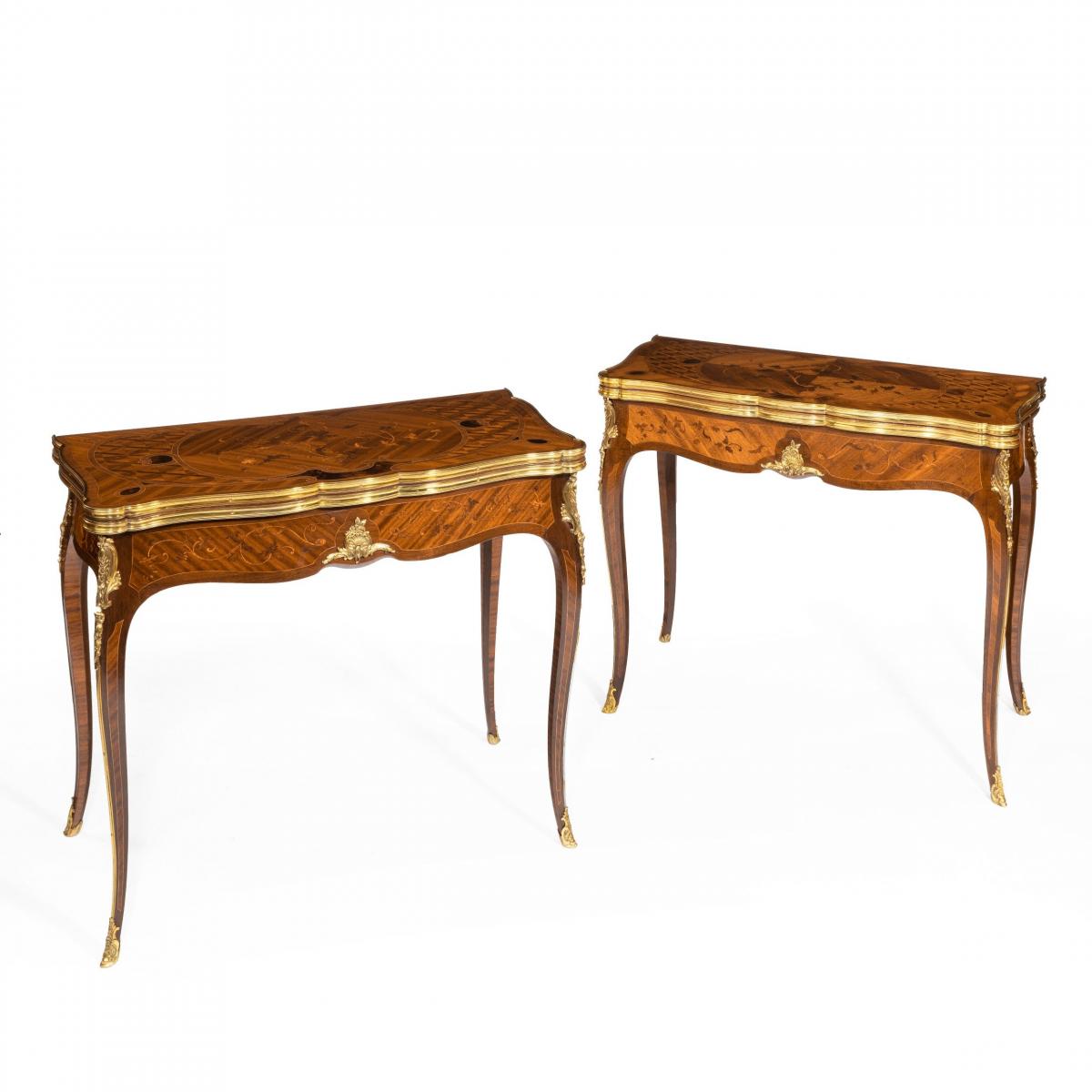 A pair of kingwood card tables by G. Durand