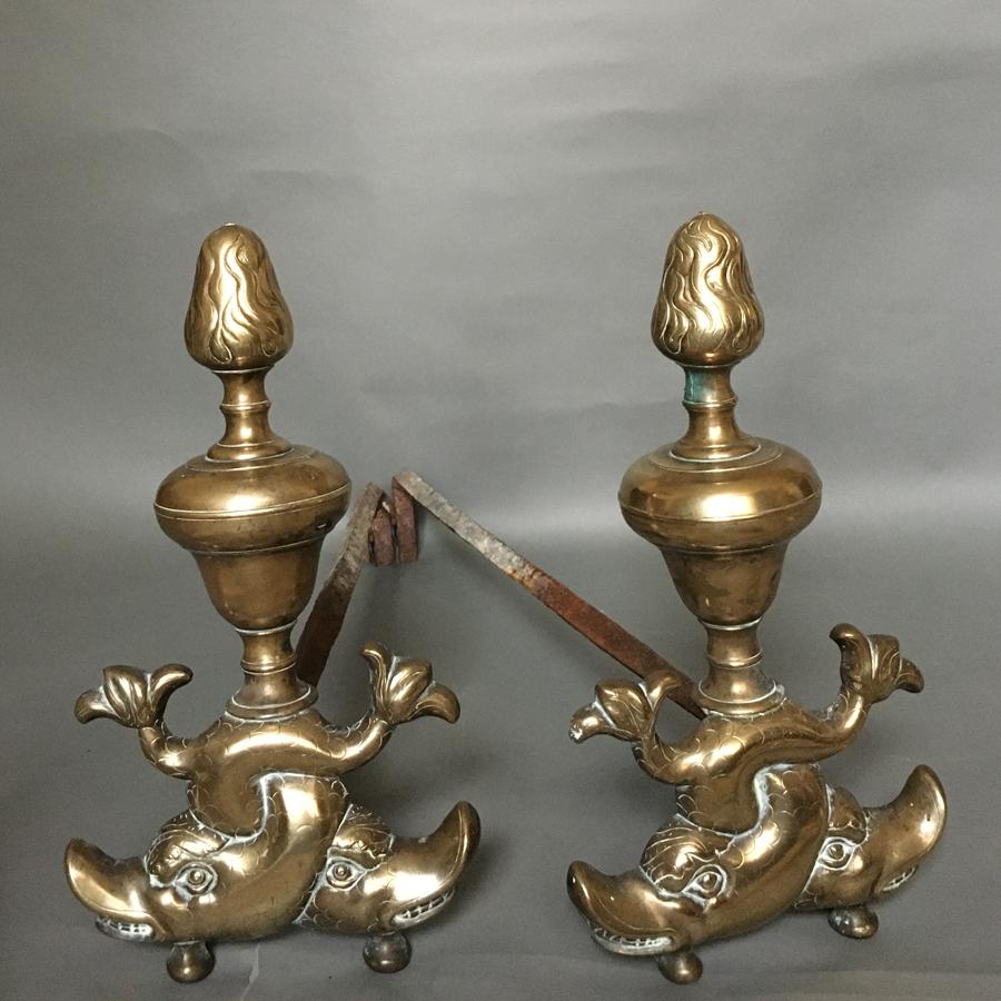 18th century French brass and wrought iron andirons
