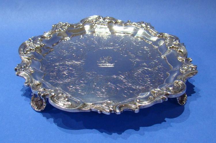 Early Victorian Silver Waiter with Rococo Decoration
