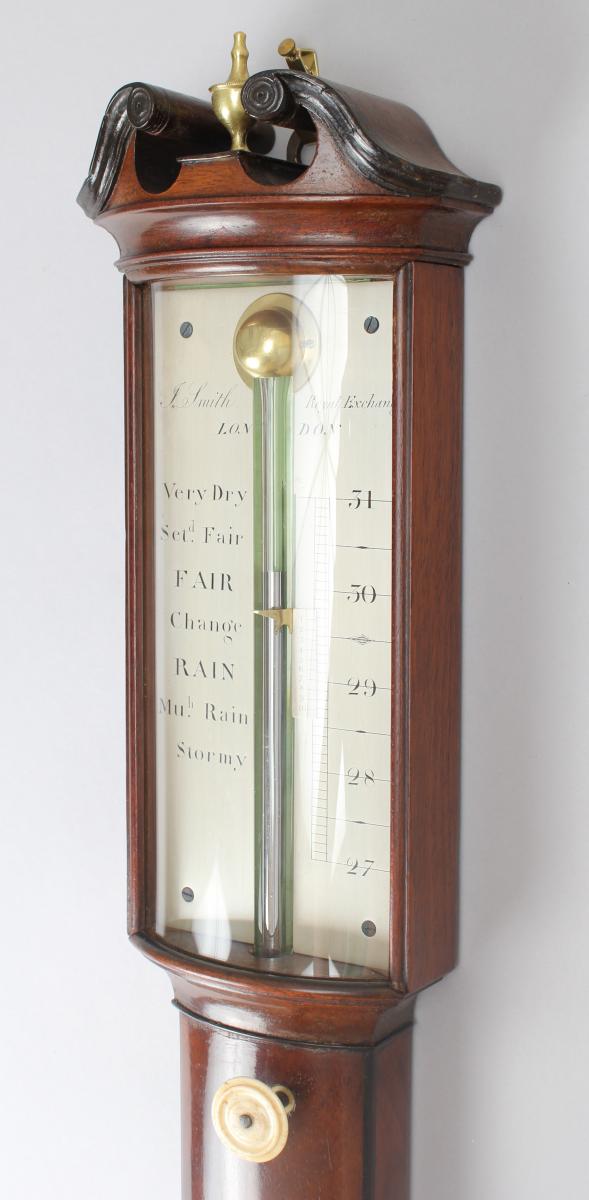 Fine early 19th century mahogany bow-fronted stick barometer by J. Smith