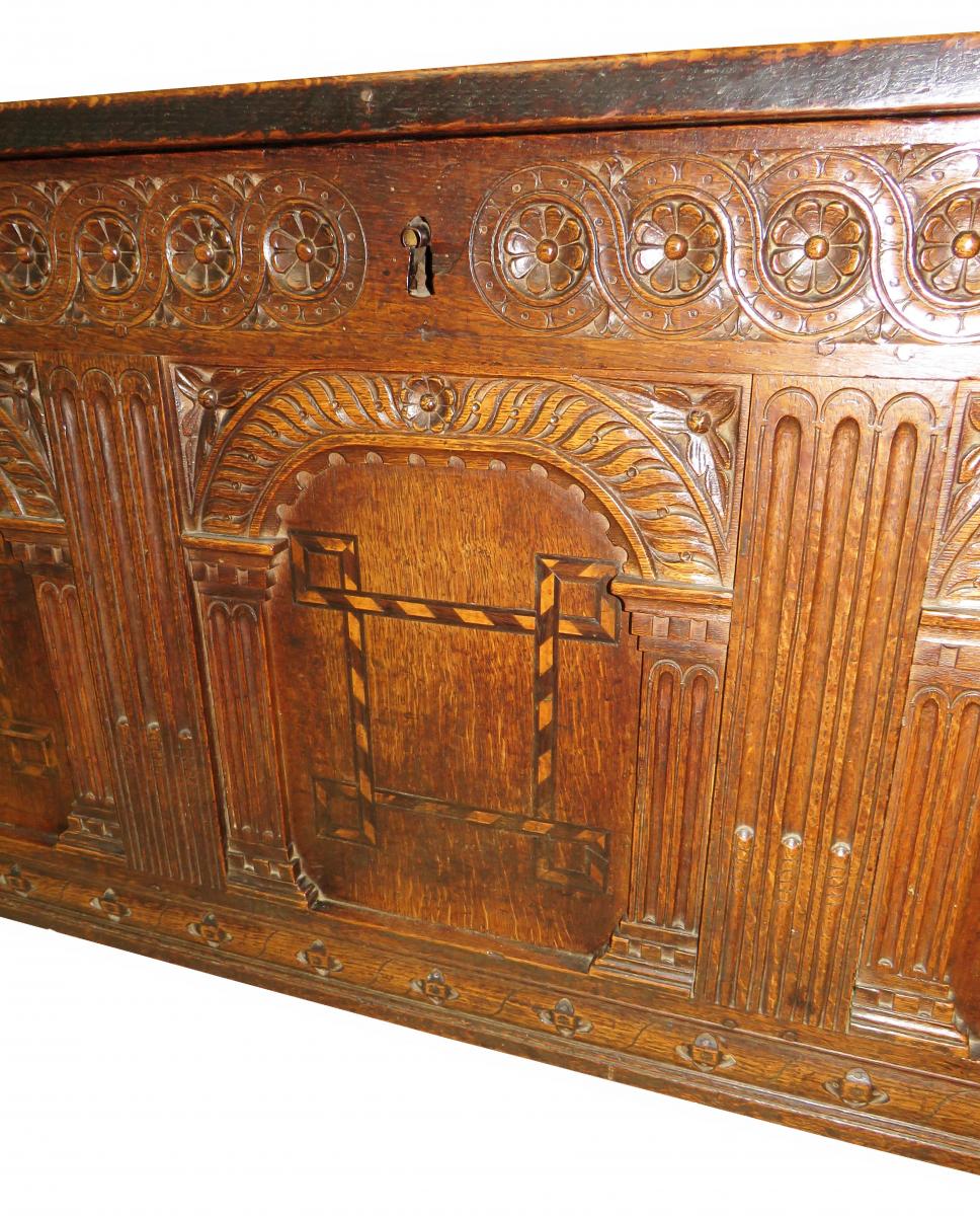 Rare 17th Century Charles 1 Period English Oak Coffer