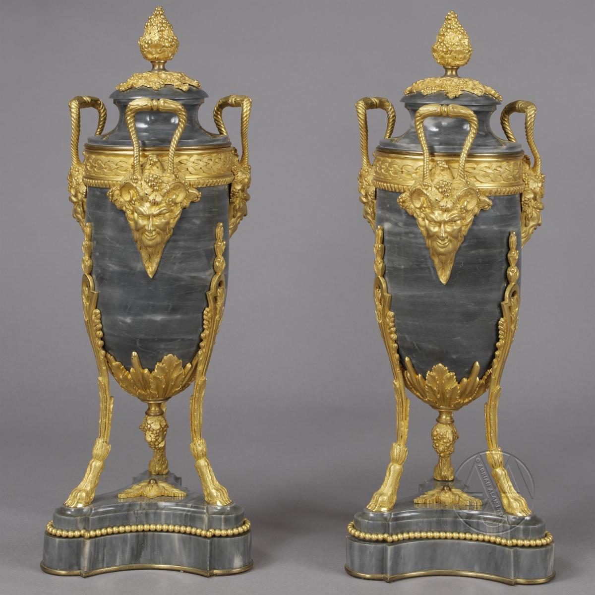 A Fine Pair Of Bleu Turquin Marble Urns