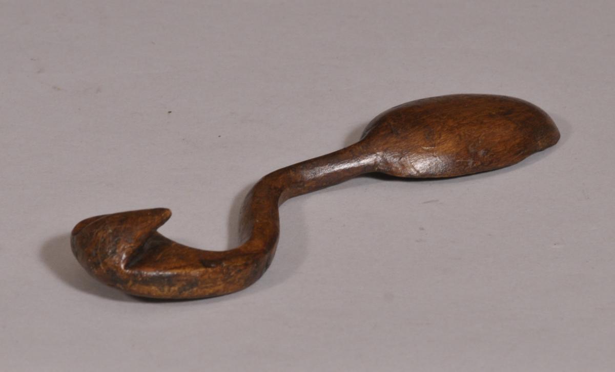 S/3849 Antique Treen Welsh Rustic Sycamore Invalid Spoon of the Georgian Period