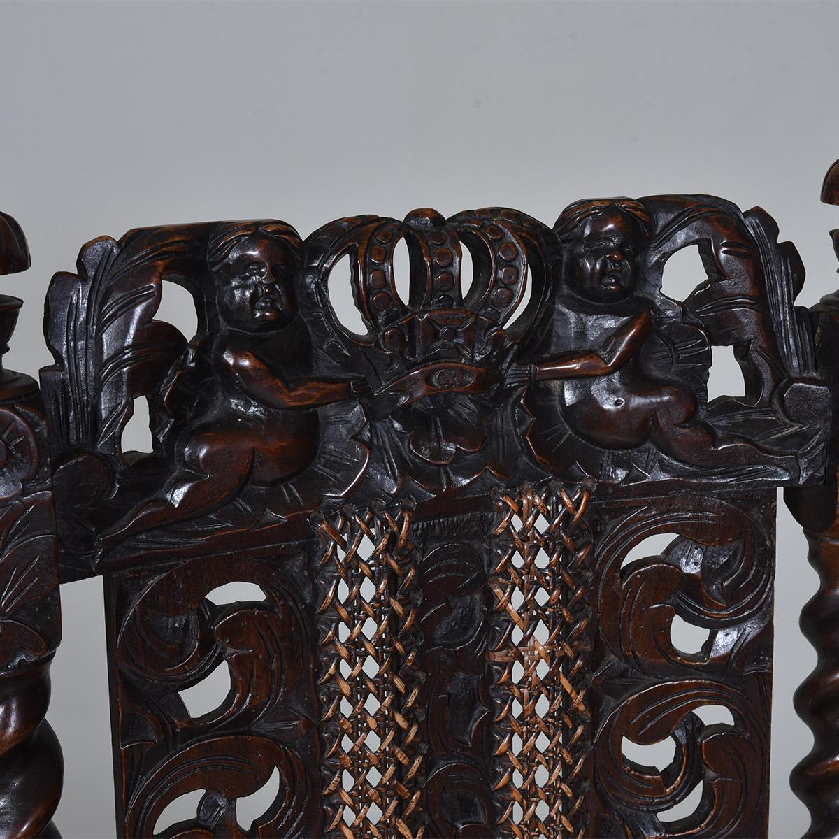 Set of Four 17th century Walnut Caned Side Chairs