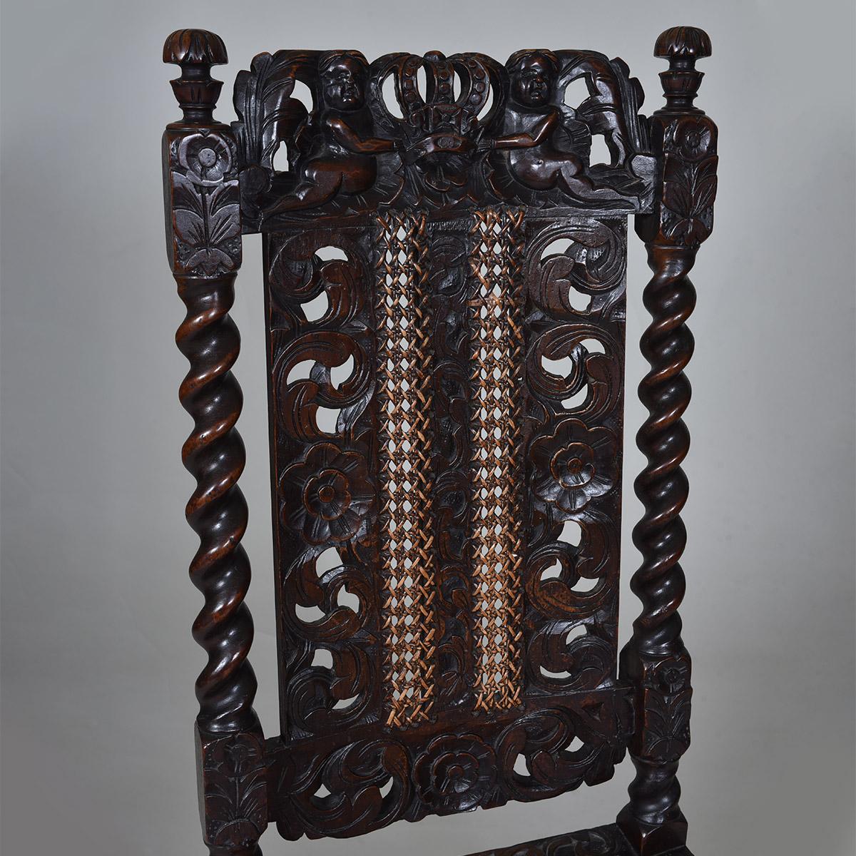 Set of Four 17th century Walnut and cane side chairs