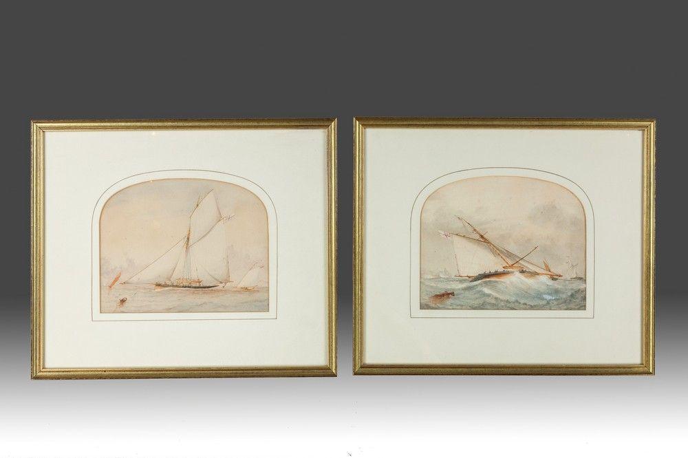 Pair of watercolours of Royal Yacht Squadron gaff rigged cutter