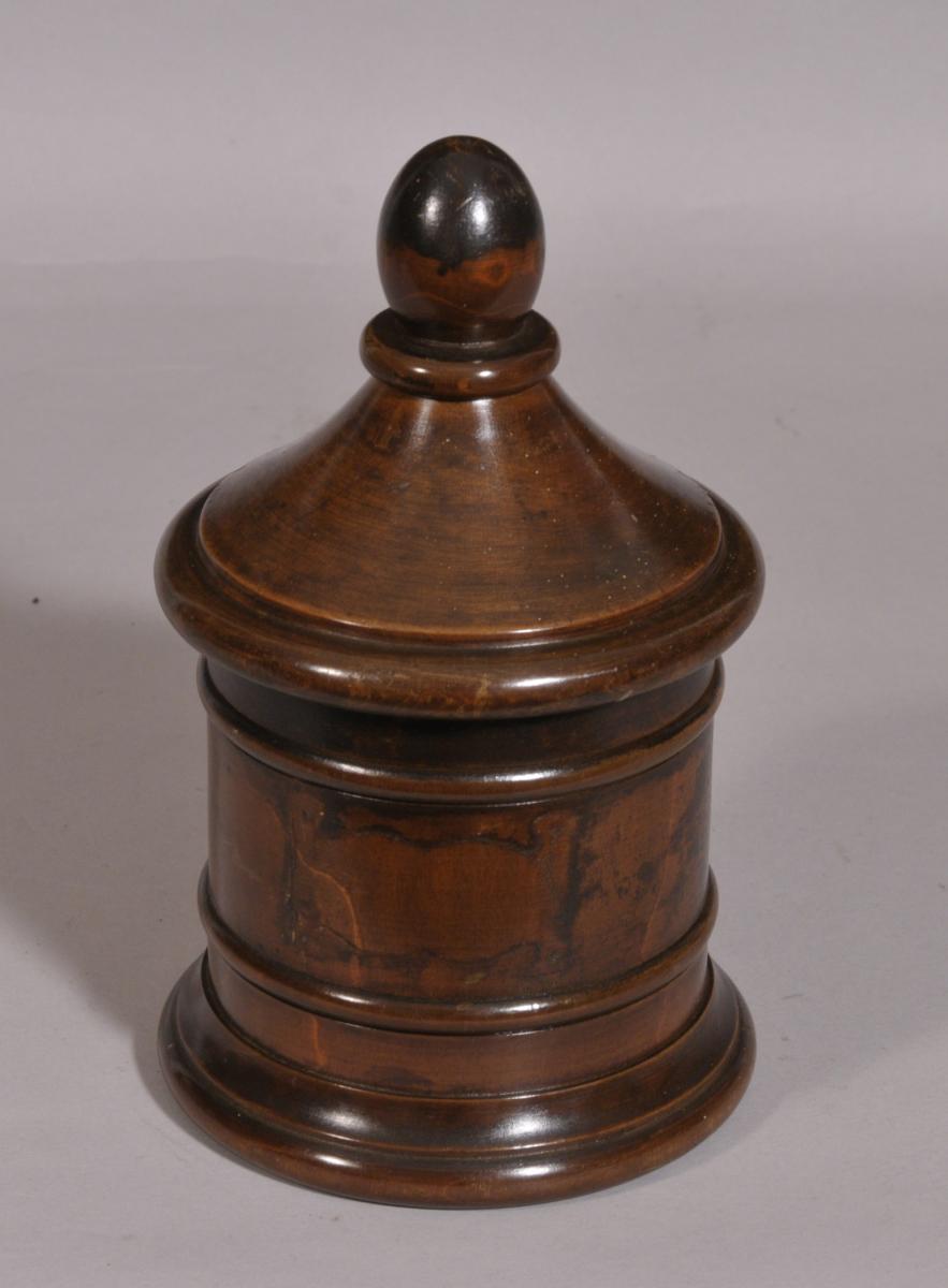 S/3858 Antique Treen 19th Century Beech Tobacco Jar
