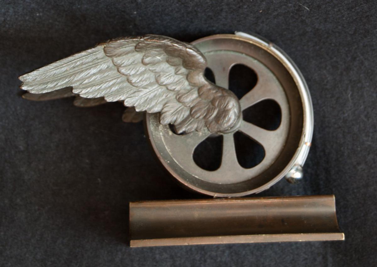 Rare bronze winged wheel table thermometer