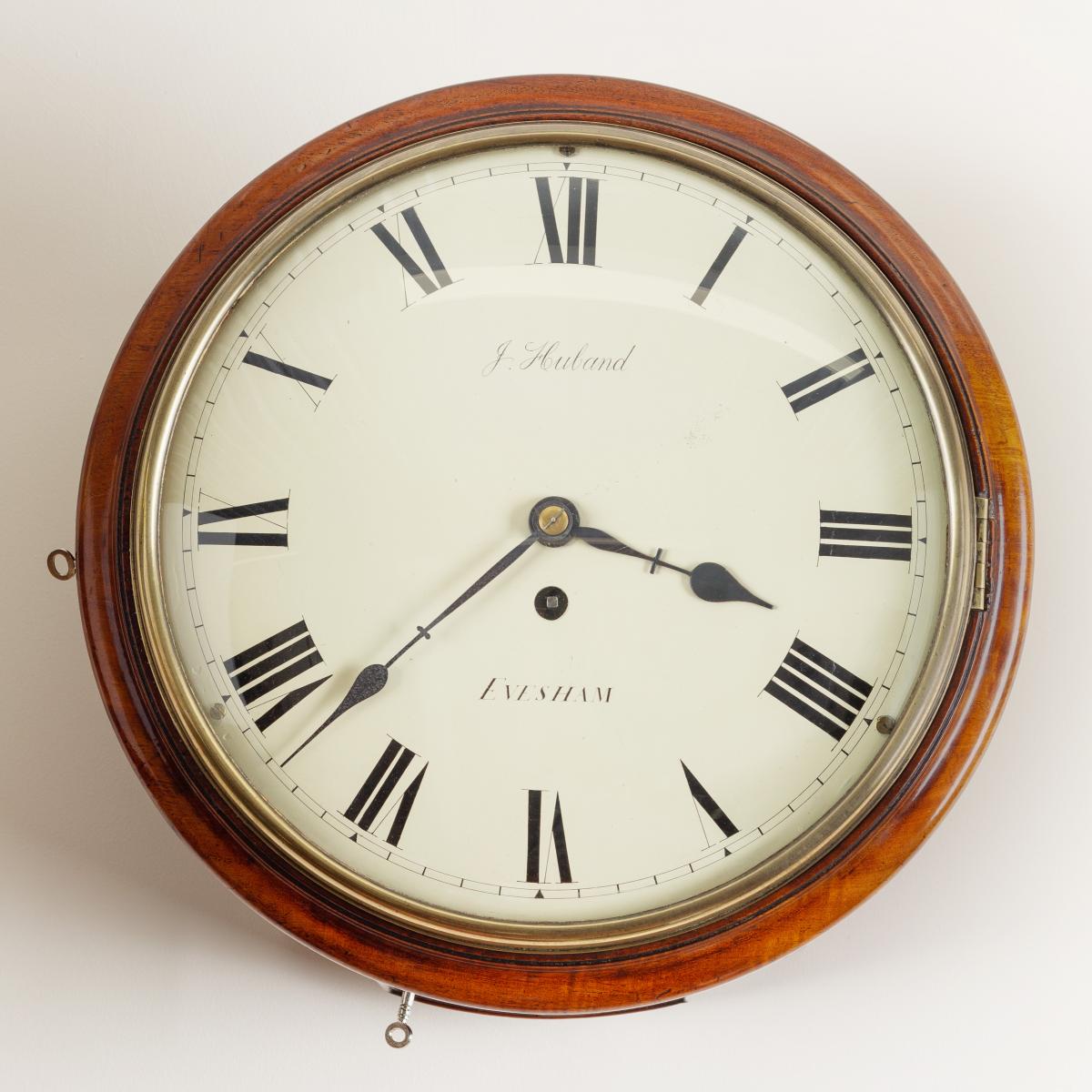Victorian Mahogany Cased English Fusee Wall Clock by J.Huband, Evesham