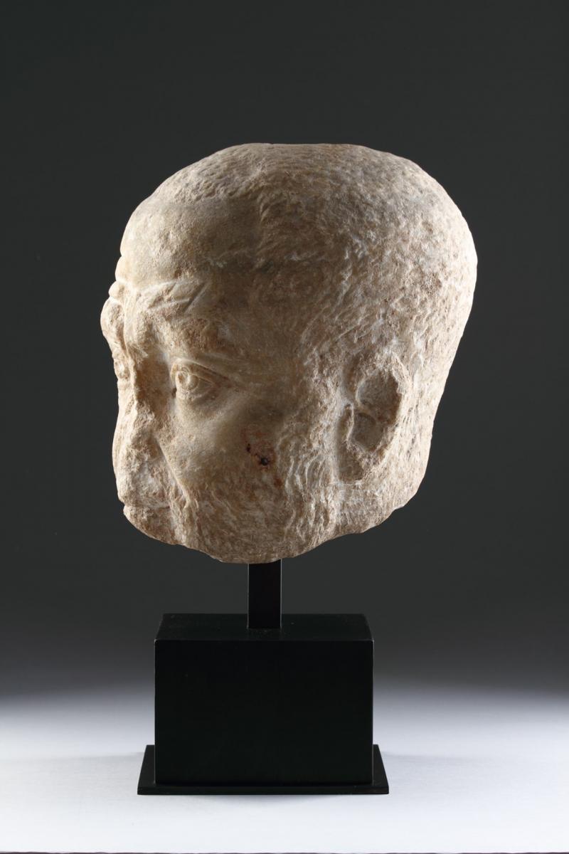 Ancient Imperial Roman Carved White Marble Male Portrait Head