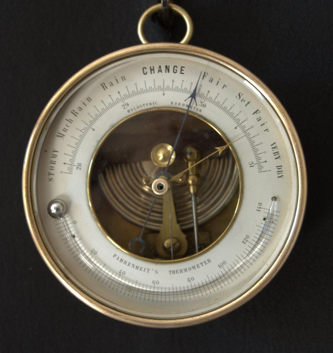 Pertuis, Hulot & Naudet Barometres - Paris. Brass cased aneroid barometer 5 in