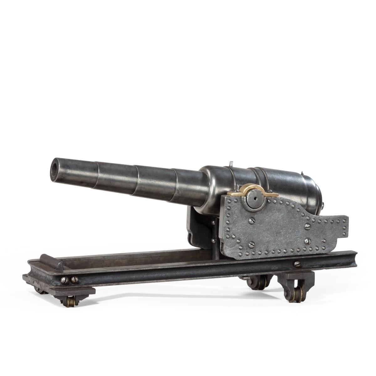 A polished steel nine stage coastal defence cannon. English, c 1900