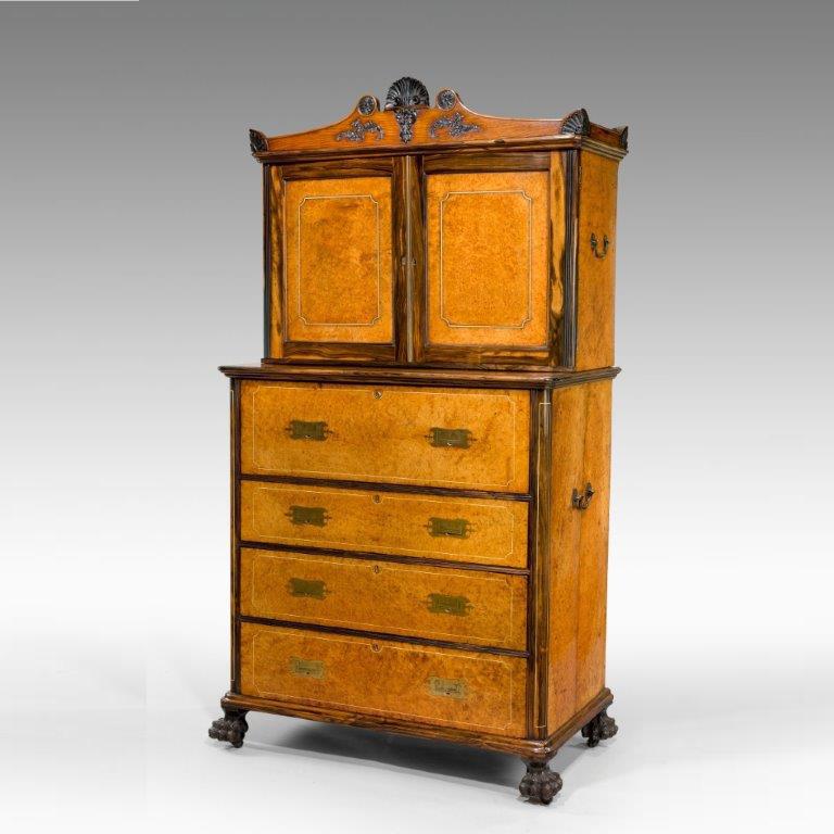 Amboyna Anglo Chinese secretaire bookcase