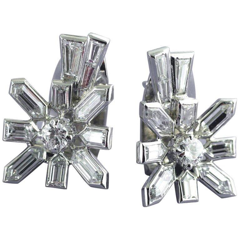 Diamond White Gold Sputnik Earrings, circa 1958