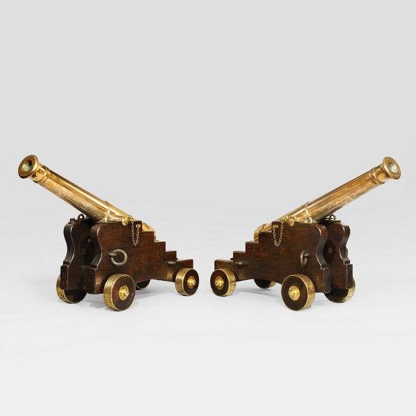 Fine pair of 19th Century English 41′ barrel bronze cannon on oak carriages