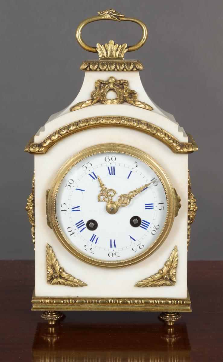 French white marble ‘Pendule D’Officier’ style mantel clock