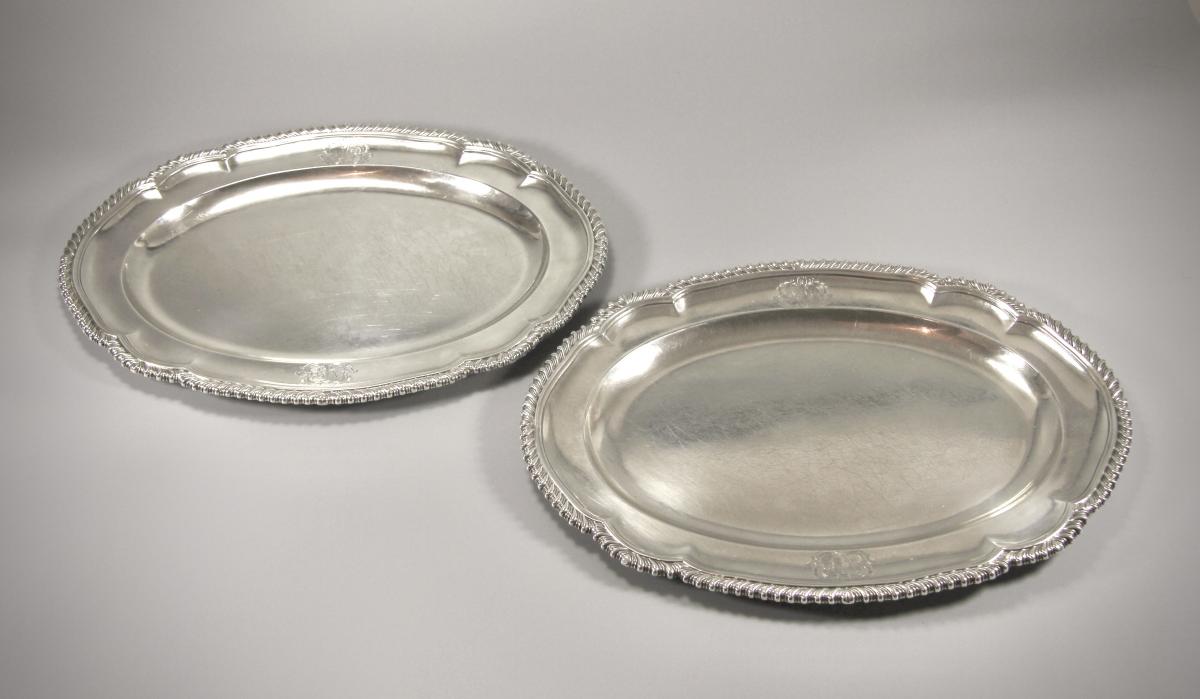 George III pair matching meat dishes engraved with identical arms