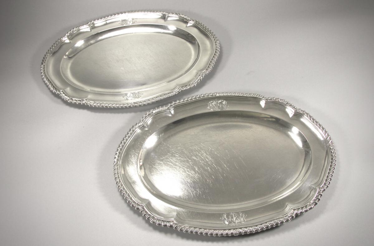 George III pair matching meat dishes engraved with identical arms