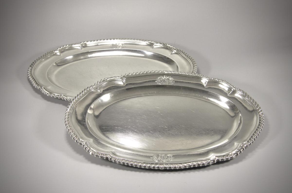 George III pair matching meat dishes engraved with identical arms