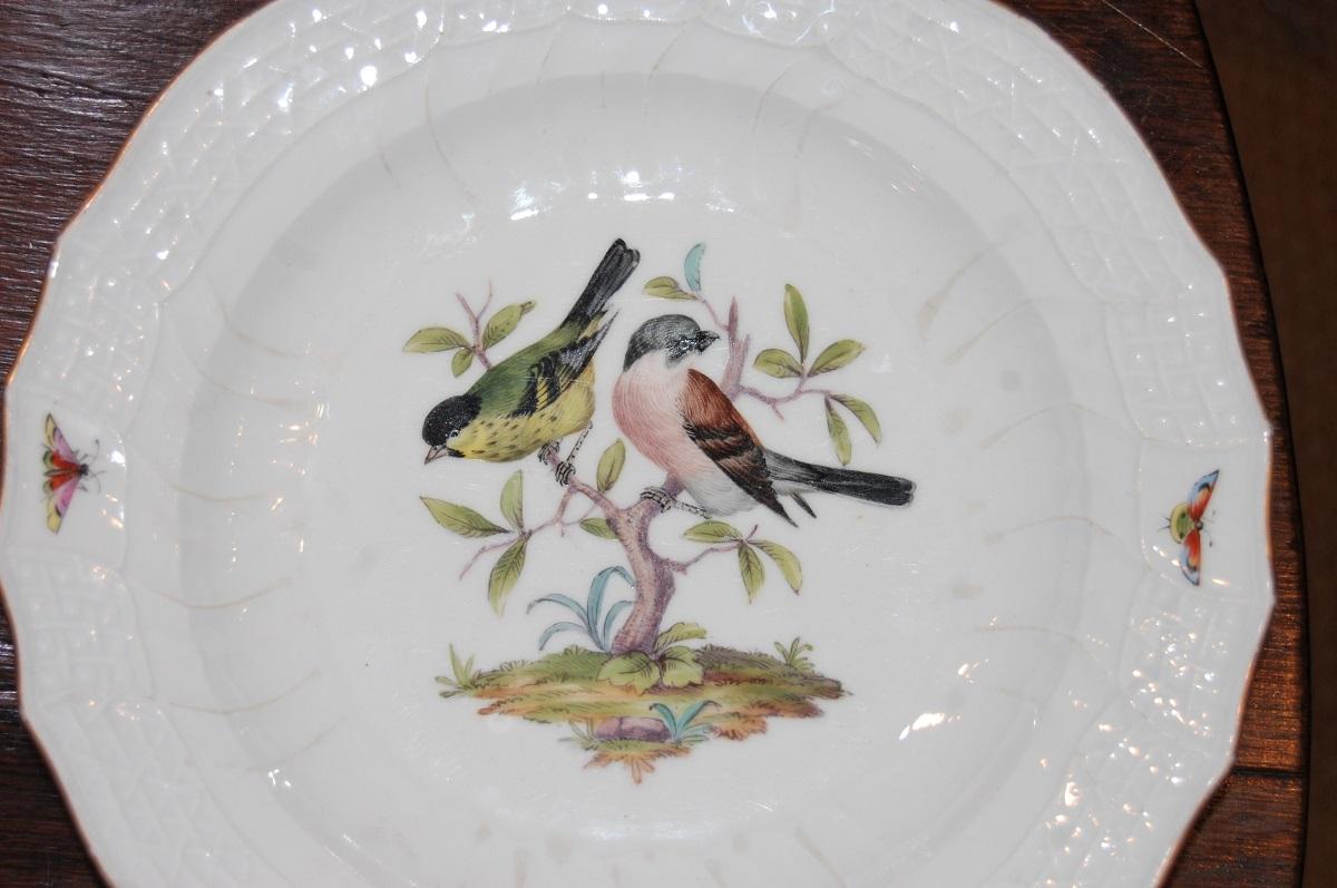 19th Century Bird Plates with Crossed Sword Mark