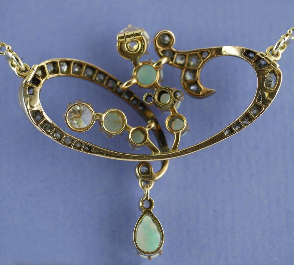 Art Nouveau Diamond Opal Pendant/Brooch, circa 1900