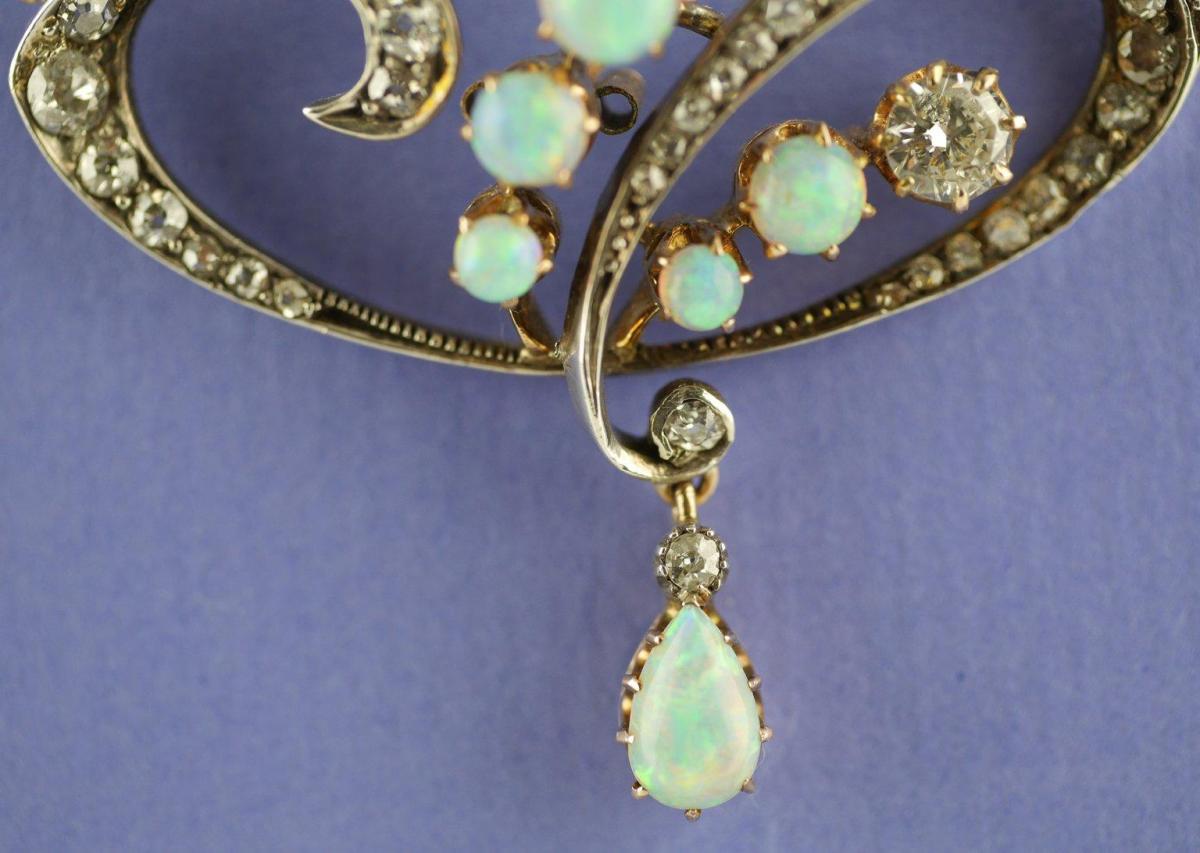Art Nouveau Diamond Opal Pendant/Brooch, circa 1900
