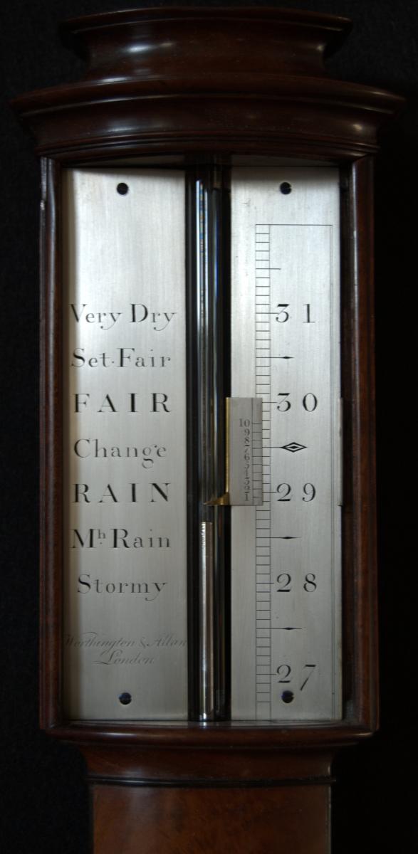 Worthington & Allan - London. Outstanding, flat-to-the-wall, bow-front mahogany Stick Barometer. circa 1820