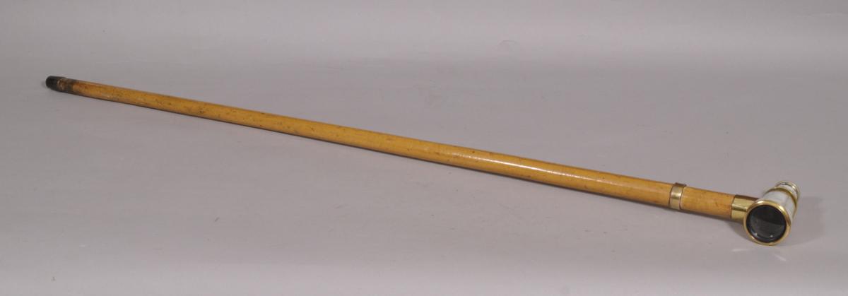 S/3988 Antique 19th Century Monocular Malacca Cane Walking Stick
