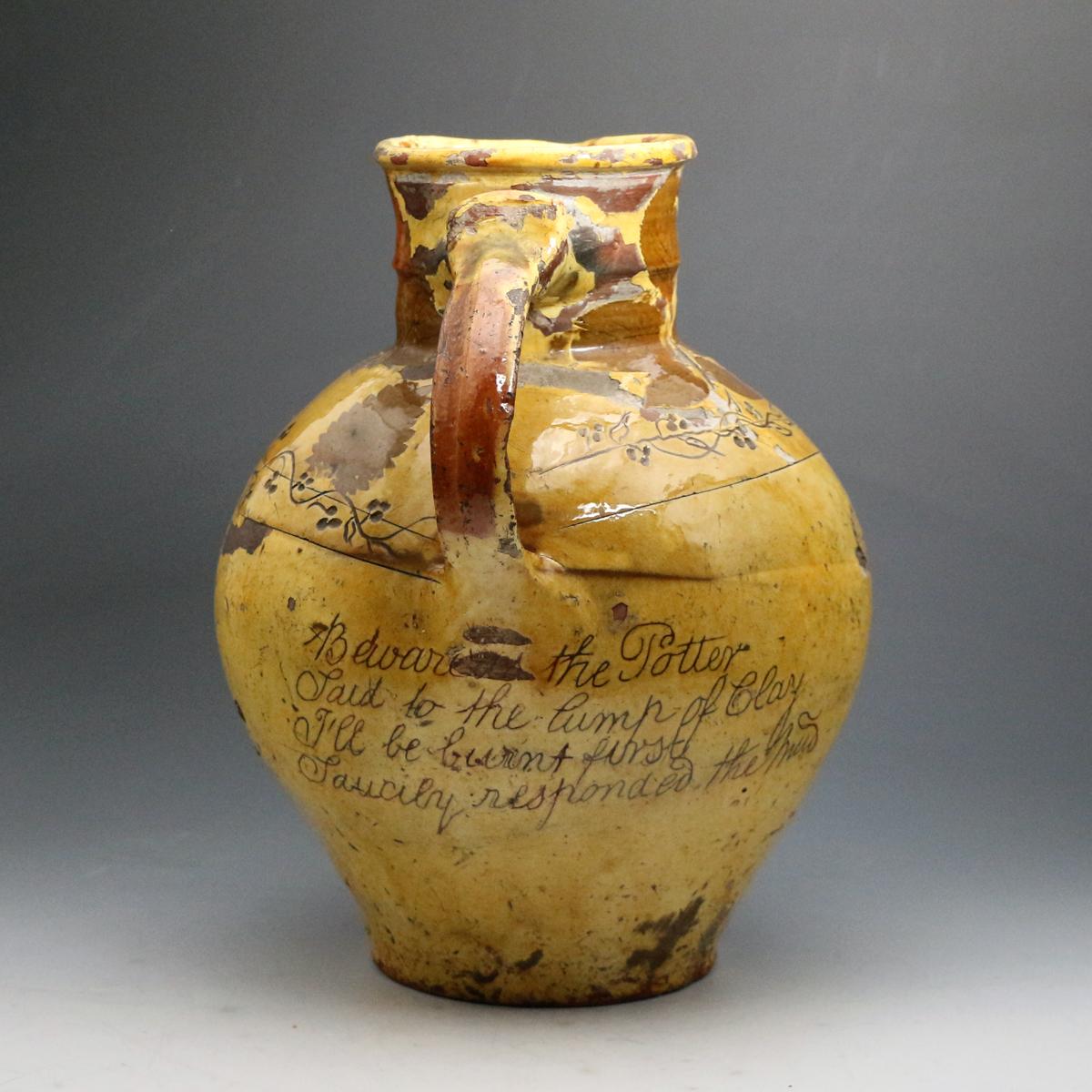 Slipware pottery harvest jug made by George Fishley at the Fremington Devon Pottery