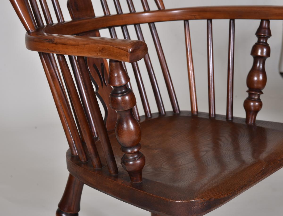 Matched Pair of 19th century Yew High Back Windsor Chairs