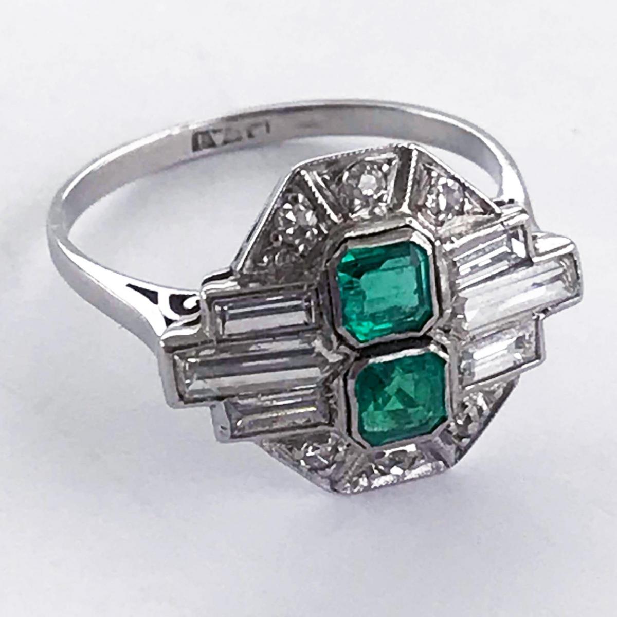 Platinum Art Deco Emerald and Diamond Ring, Circa 1920 | BADA