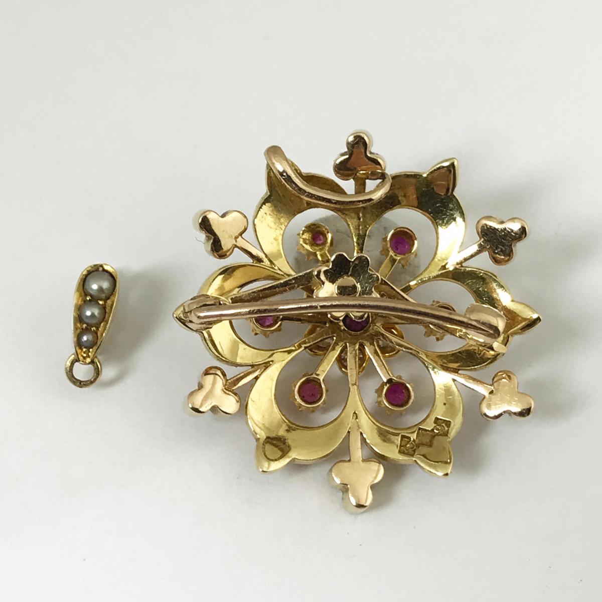 Ruby, Pearl, Diamond Victorian Pendant, Circa 1850