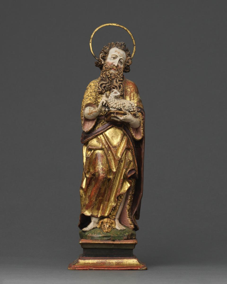 Saint John the Baptist, Limewood, with original polychrome and gilding