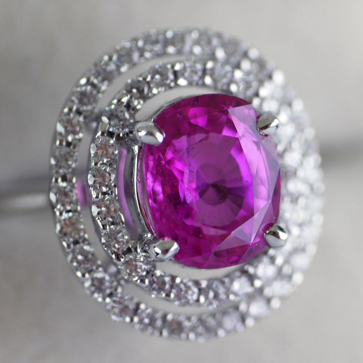 Certified Natural 2.91 Carat Cushion Cut Pink Sapphire and Diamond Ring