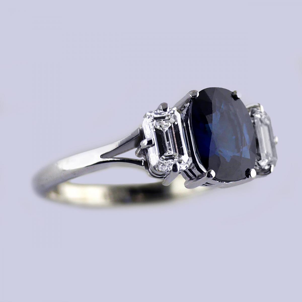 Certified Natural 1.51 Carat Cushion Cut Sapphire and Diamond Ring, Circa 1960