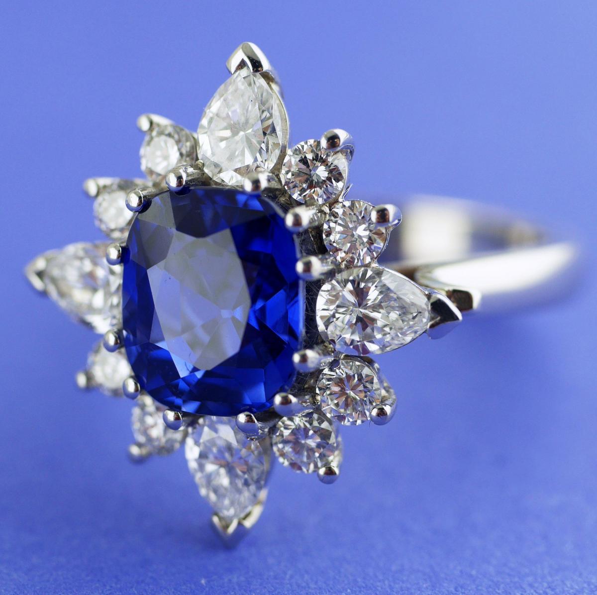 Certified Natural 3.75 Carat Sapphire Diamond Platinum Ring, Circa 1960