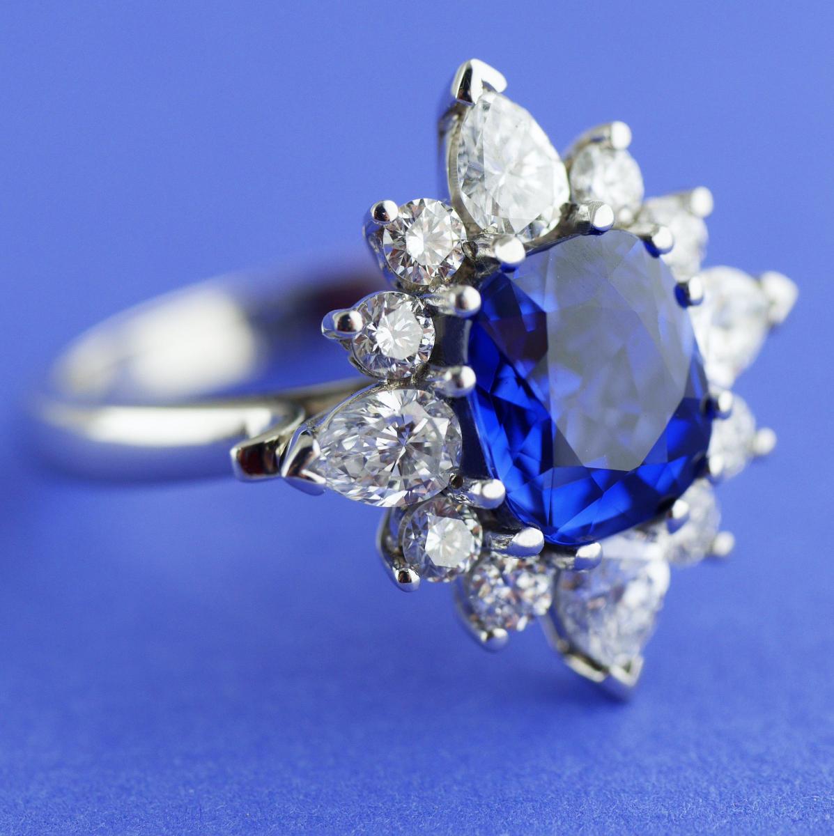 Certified Natural 3.75 Carat Sapphire Diamond Platinum Ring, Circa 1960 ...