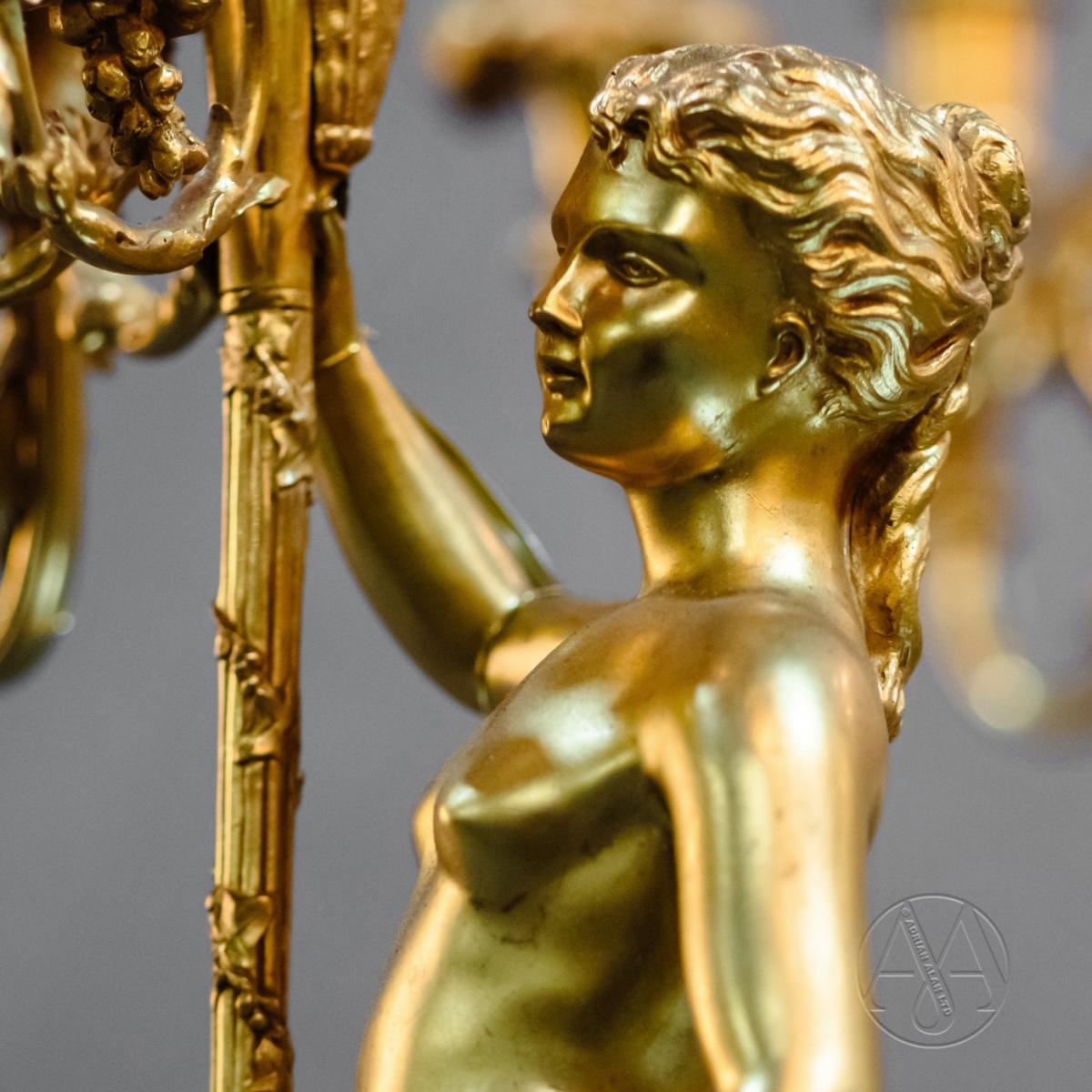 A Magnificent Louis XVI Style Gilt-Bronze Twenty-Four-Light Figural Chandelier