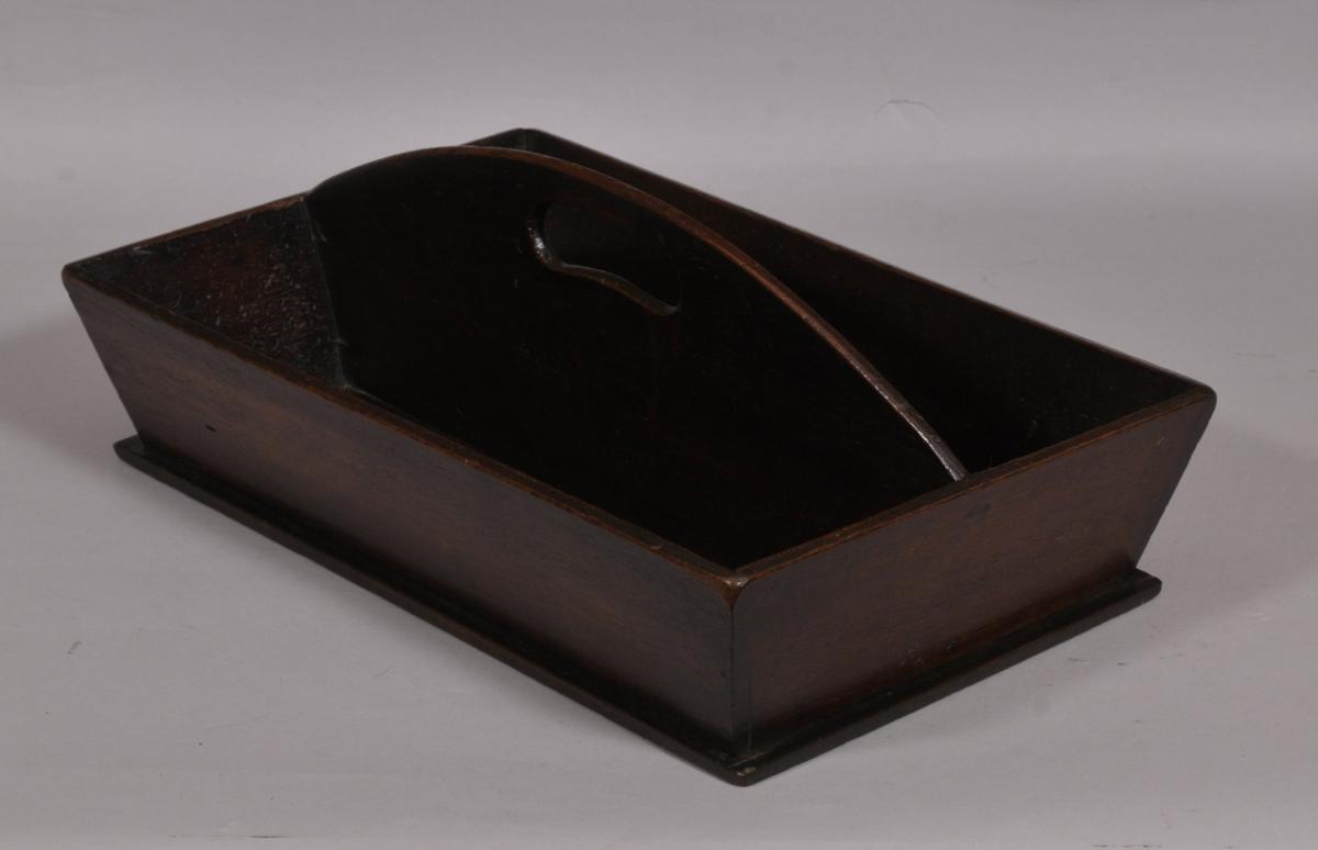 S/3999 Antique Treen 19th Century Solid Mahogany Two Division Cutlery Tray