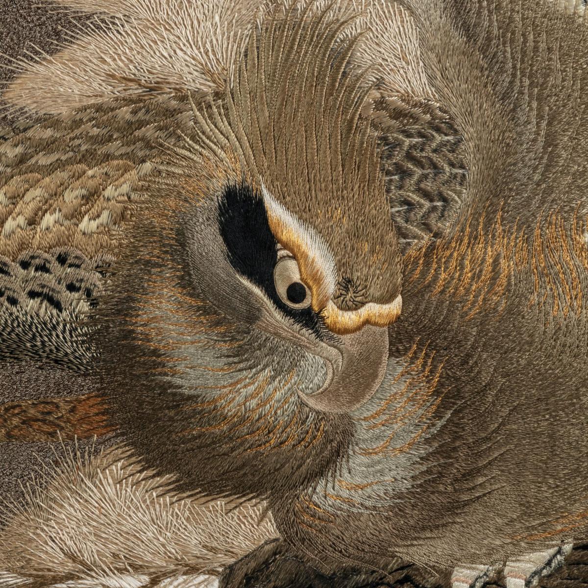 A large Meiji period silk embroidery of a sea eagle