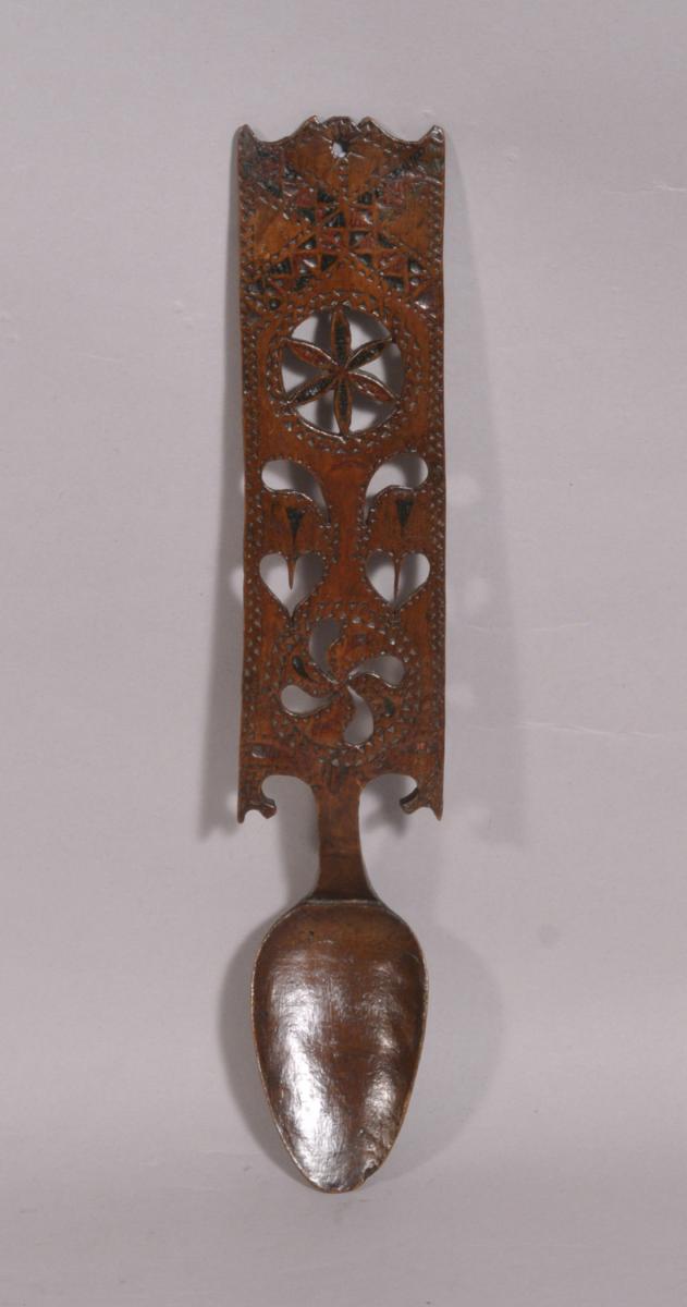 S/3683 Antique Treen Early 19th Century Fruitwood Love Spoon