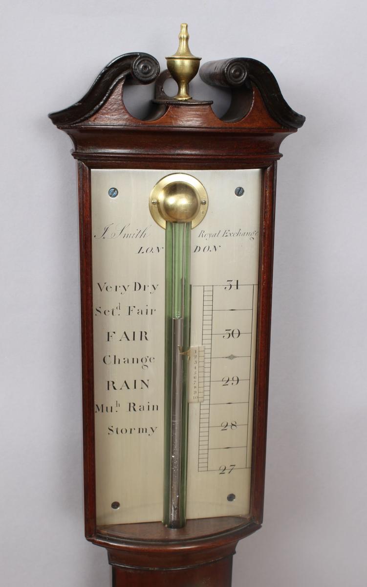 Fine early 19th century mahogany bow-fronted stick barometer by J Smith