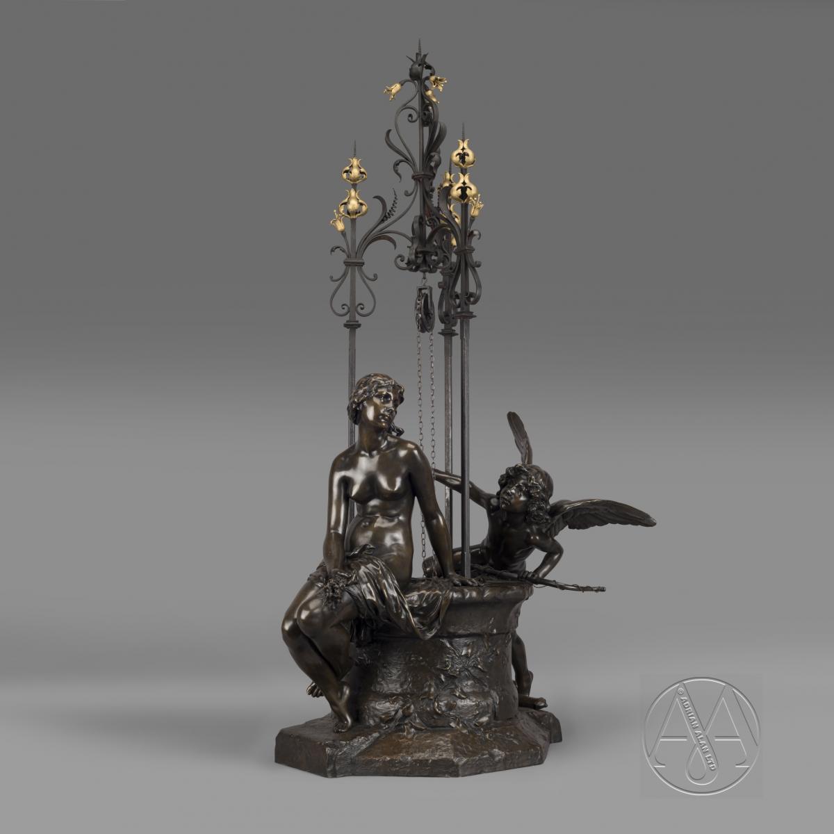 'Le Puits Qui Parle' (The Speaking Well) - An Important Exhibition Bronze Group, By Paul Eugène Mengin.  French, Circa 1900. 
