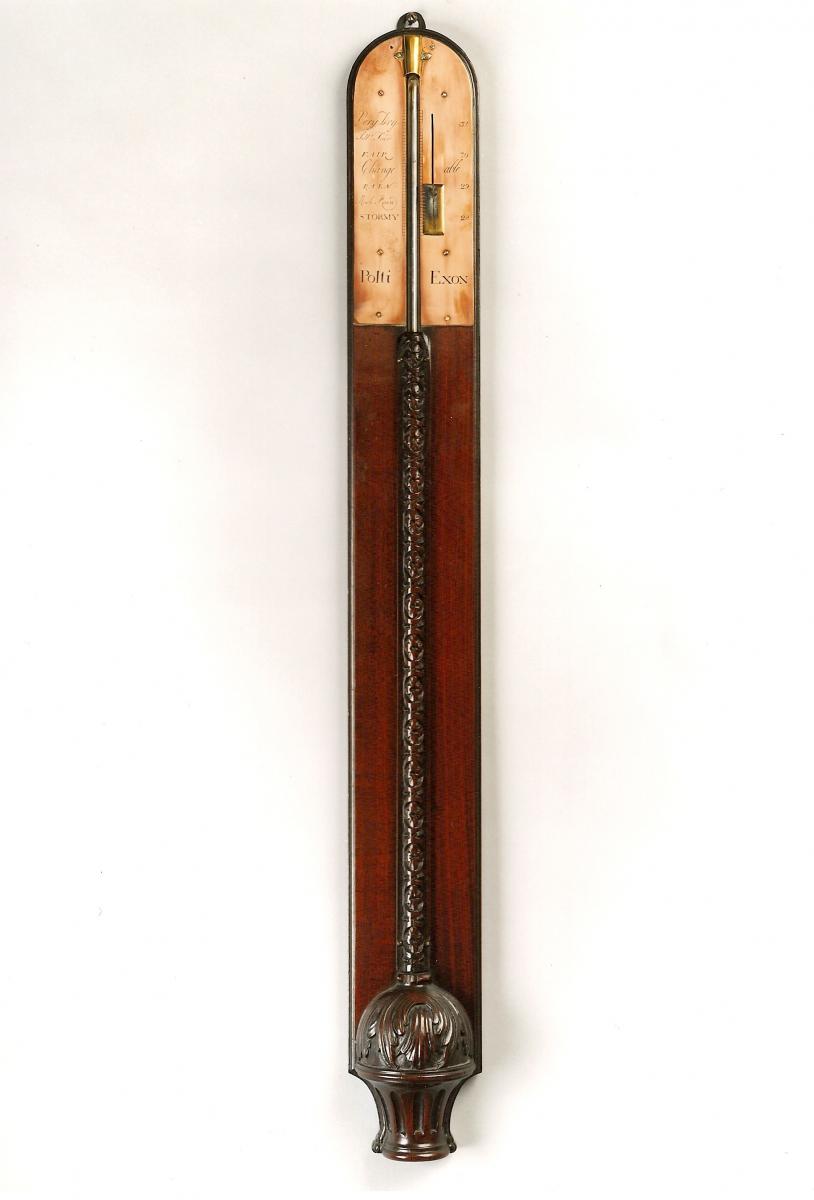 George II Mahogany Stick Barometer by Polti of Exeter