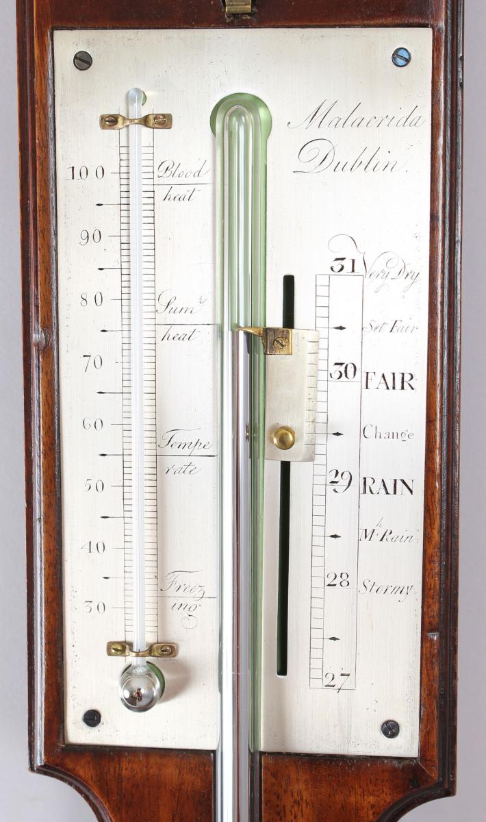 Early 19th century mahogany stick barometer by Malacrida of Dublin