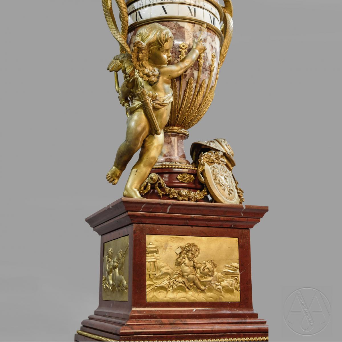 A Rare Louis XVI Style Gilt-Bronze Mounted Marble Annular Dial Pedestal Clock In The Manner of Jean-André and Jean-Baptiste Lepaute
