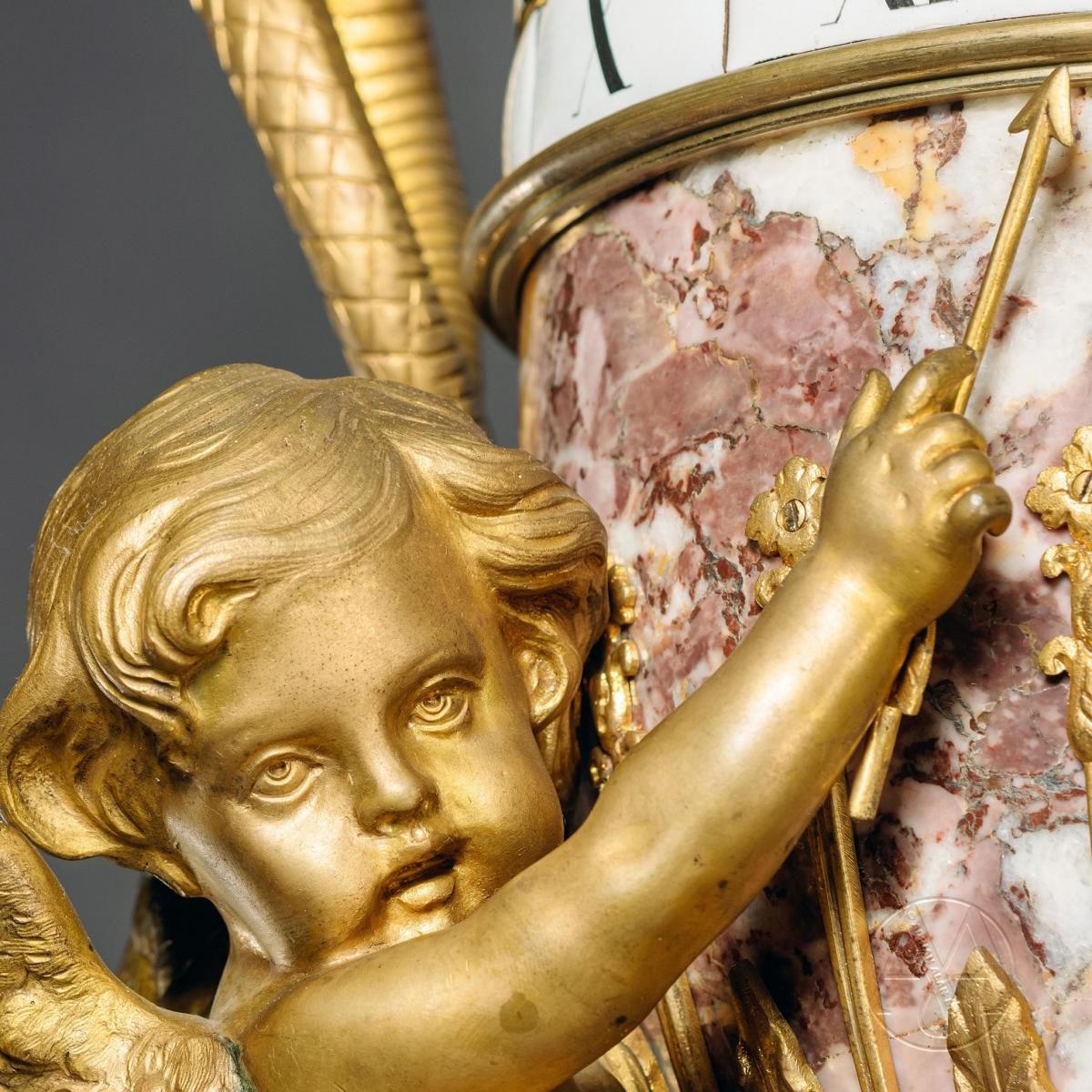 A Rare Louis XVI Style Gilt-Bronze Mounted Marble Annular Dial Pedestal Clock In The Manner of Jean-André and Jean-Baptiste Lepaute